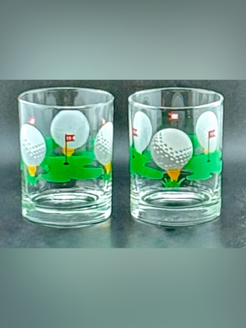 2 Morgan Designs Golf Ball Green Lowball Rocks 14oz Glasses